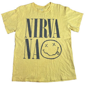 Nirvana Shirt Adult Medium Yellow Graphic Lightweight Outdoors Music Mens